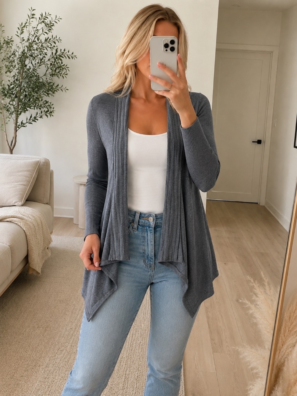 Dark Gray Open Front Draped Cardigan Size Small